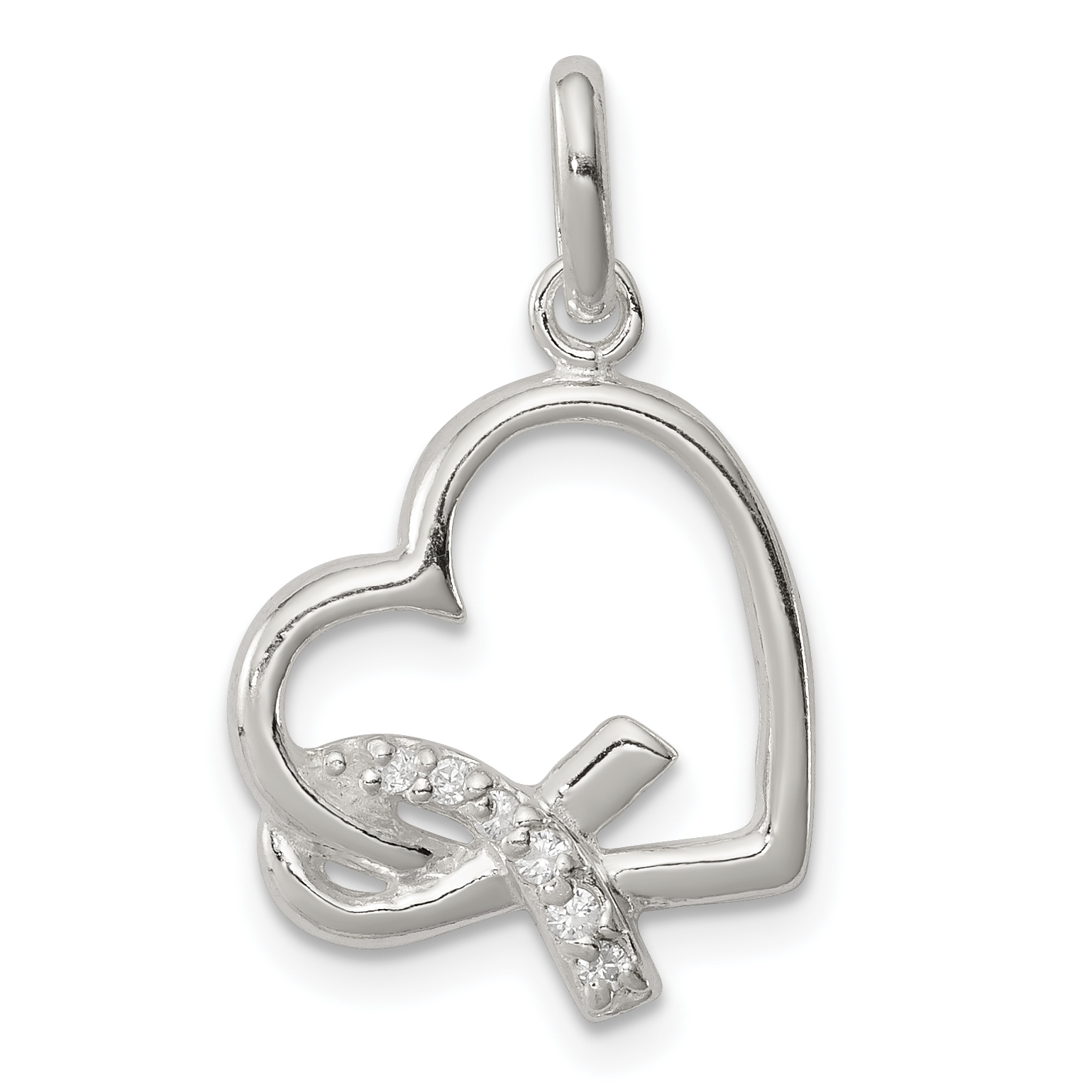 Sterling Silver Polished Heart With Awareness Ribbon Cz Charm